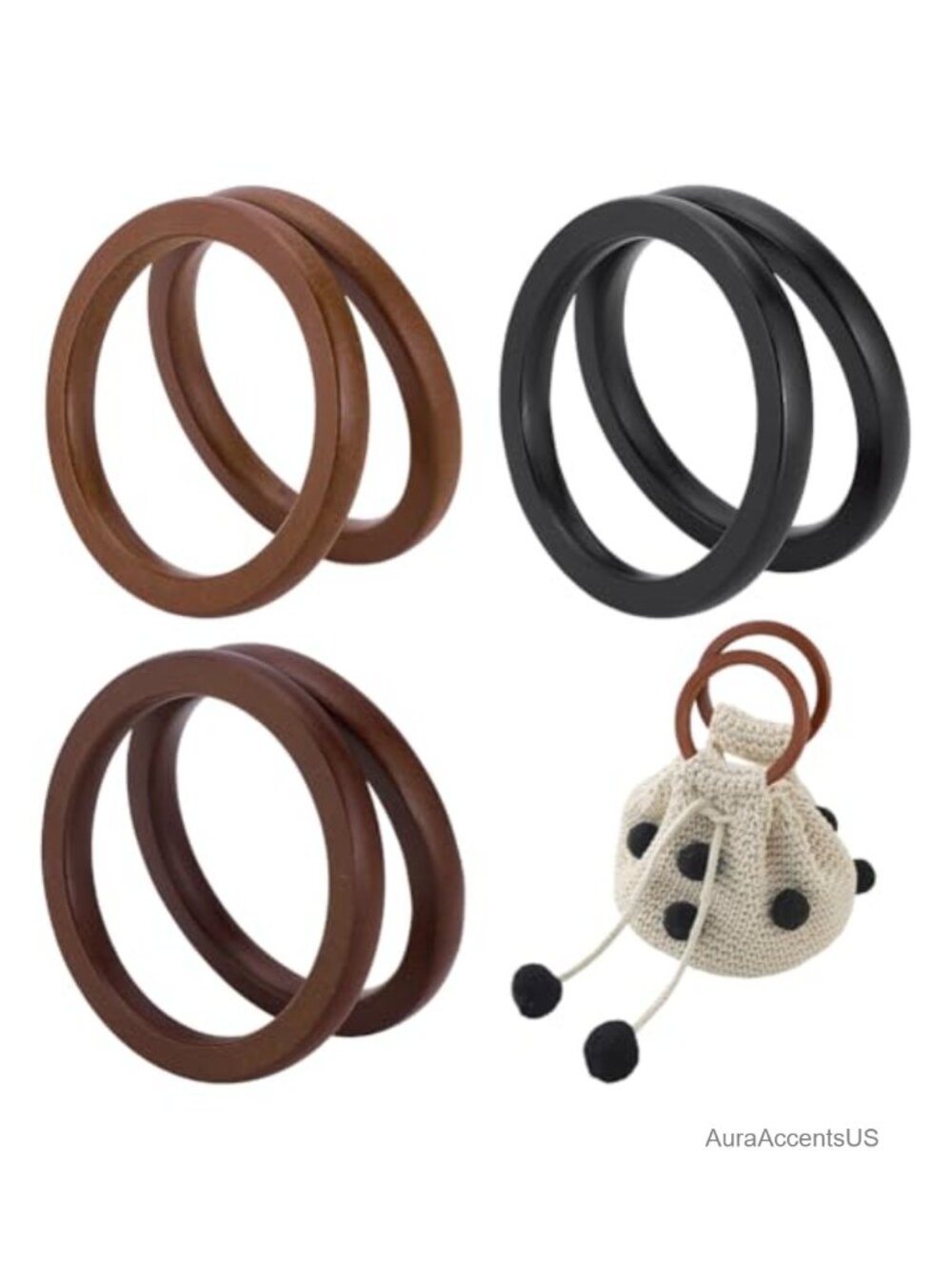 Wooden Round Purse Handles 6pc 4.5in DIY Bag Replacement Craft